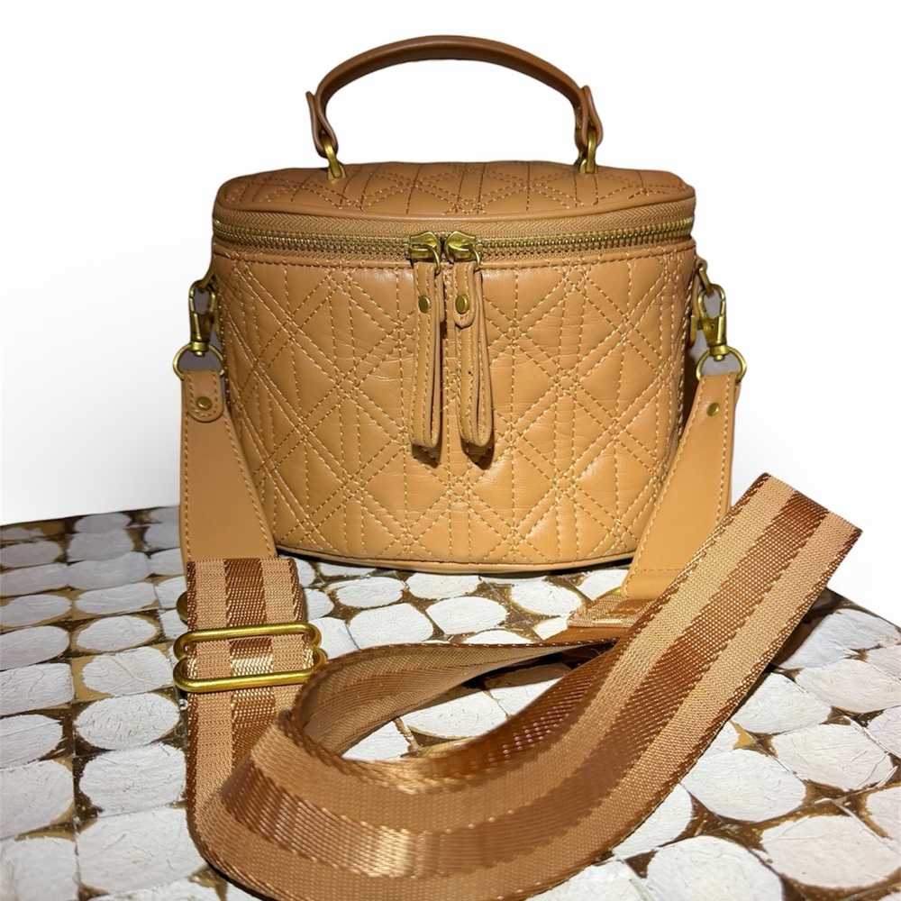 Zara English Tan Quilted Vanity Crossbody Bag